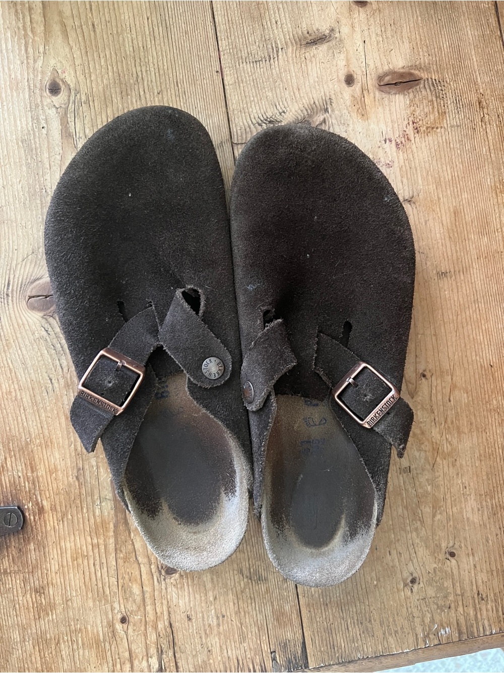 Birkenstock Kids Dark Brown Suede Slip-On Clog Sandals with Buckles